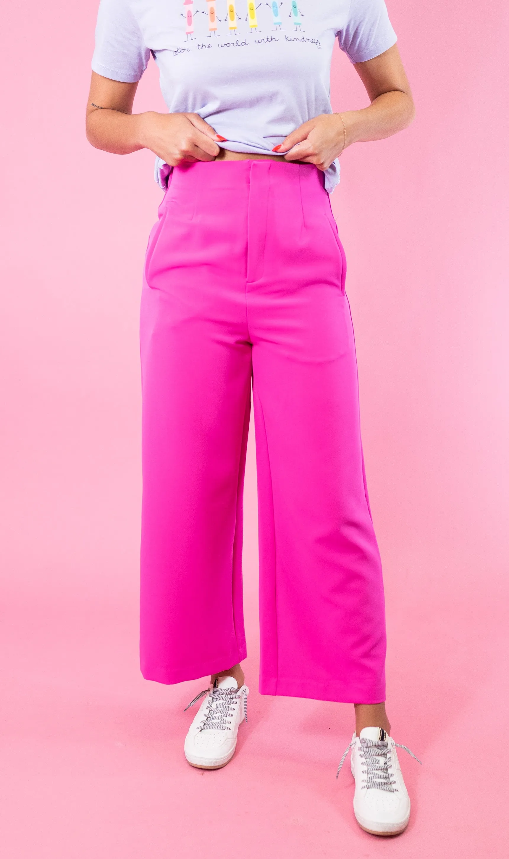 High Waist Wide Pants - Pink