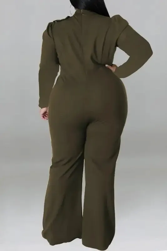 Plus Size In The Office Stretch Bow Zip-Up Jumpsuit